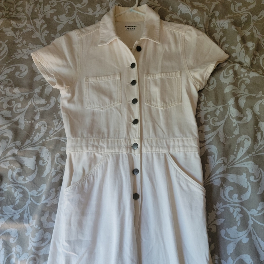 Reformation White Denim Jumpsuit